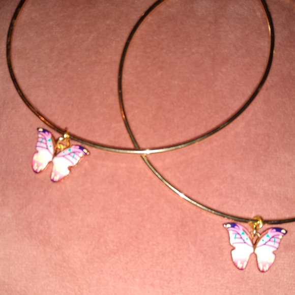 Oversized Gold Pink Butterfly Charm Hoop Earrings XL Big KATTA Hoops Butterflies - Picture 5 of 9